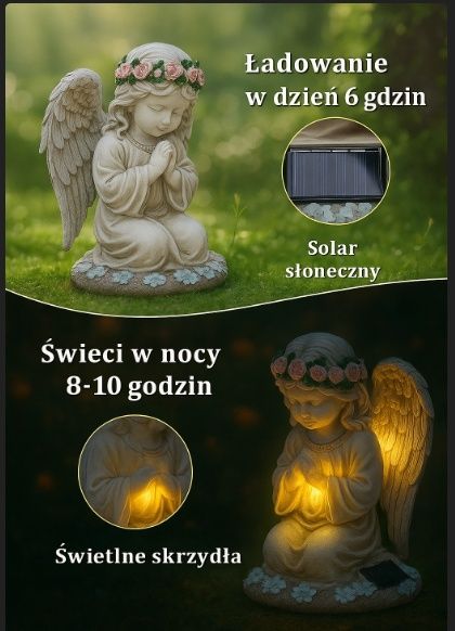 Solarny Aniołek LED – Znicz na Cmentarz, Dekoracja na Grób