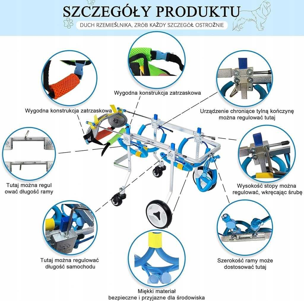 HobeyHove Regulowany 4-kołowy wózek inwalidzki dla psów rozmiar L