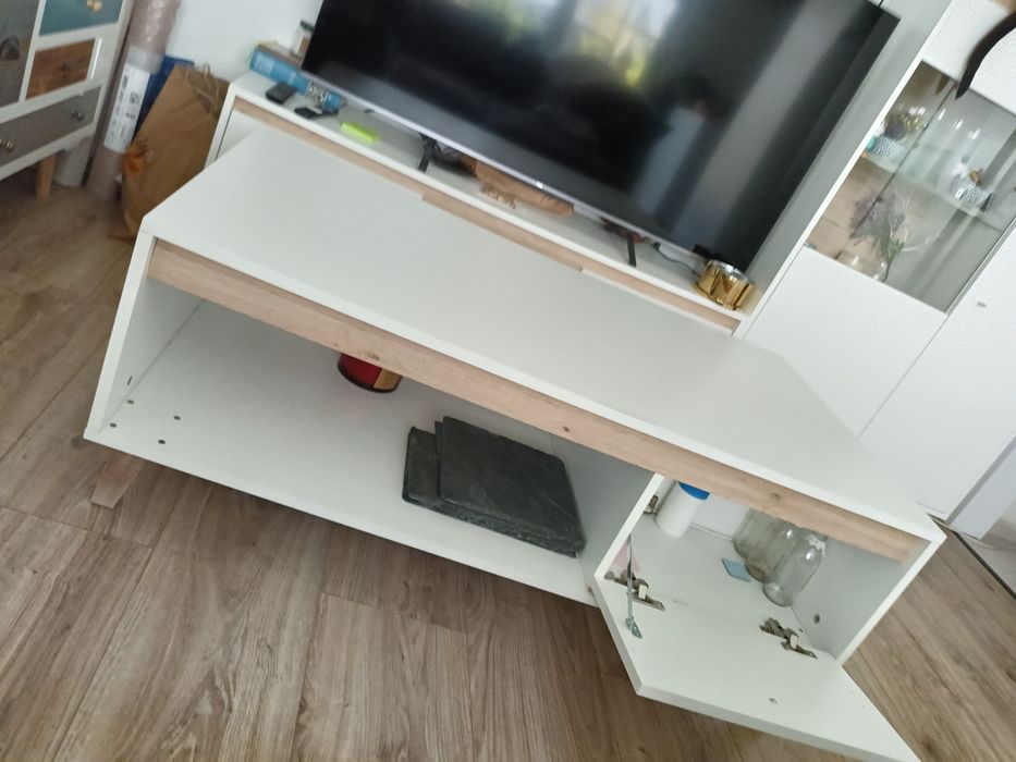 Ława biała  z dodatkiem w kolorze drewna