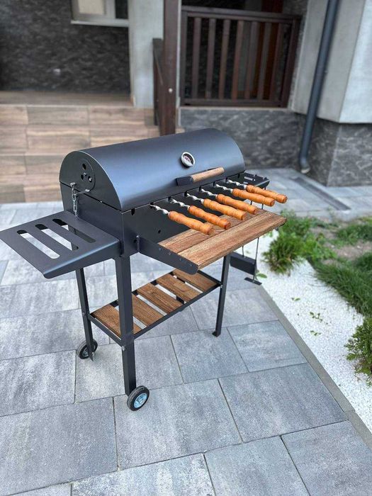 Мангал з кришкою для барбекю метал 4 мм на 8 шампурів ПОСИЛЕНИЙ