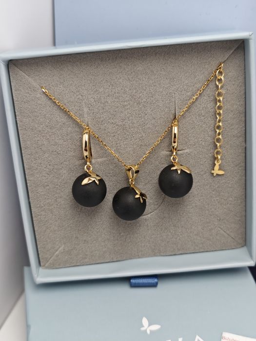 Komplet biżuterii Sadva srebro 925 z czarnym bursztynem