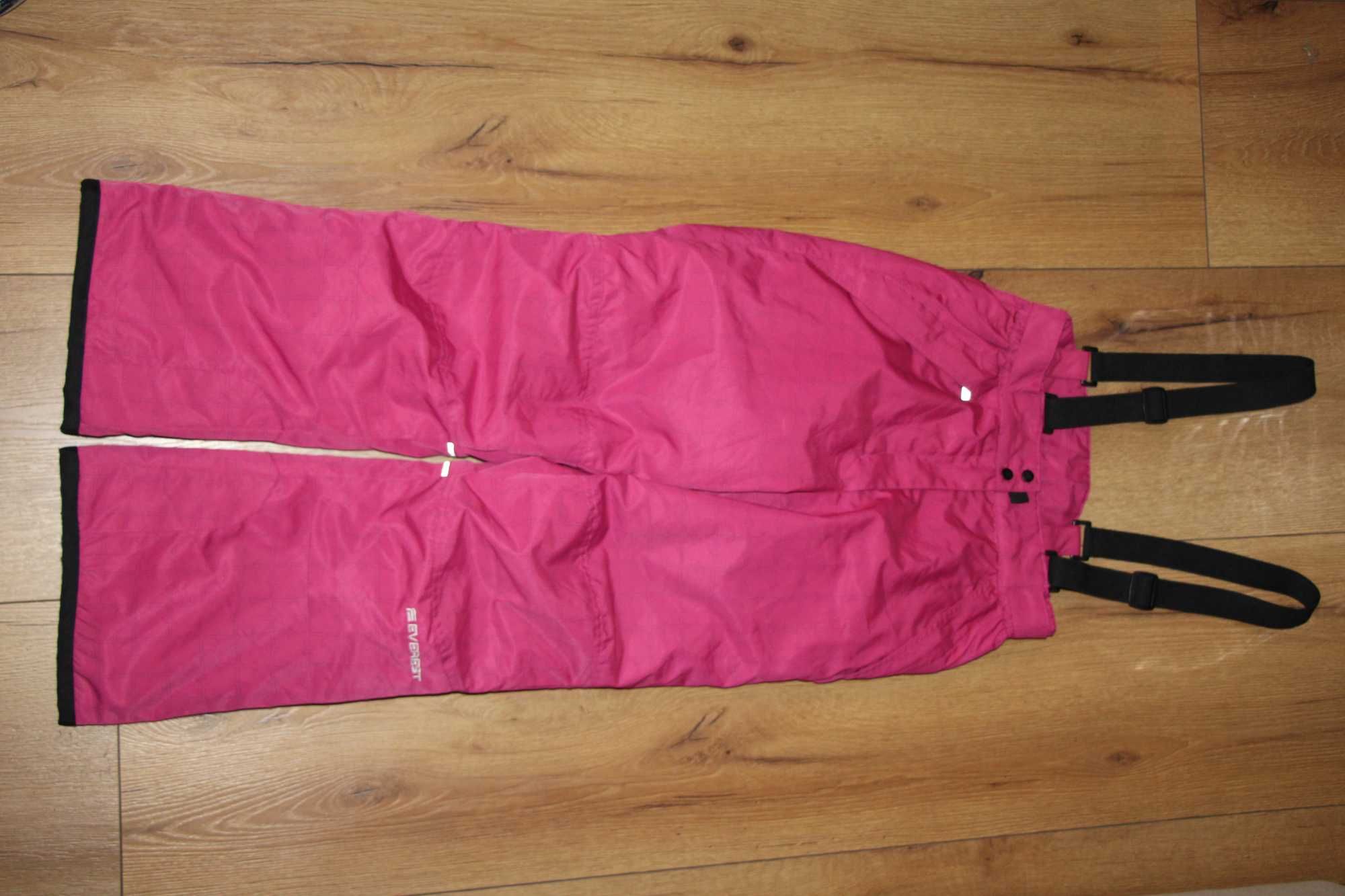 Spodnie everest 146 z szelkami zimowe narciary różowe