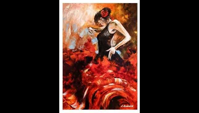 Kowalik - " Flamenco " - 50x70cm Obraz Olejny Akt Dziewczyna Taniec