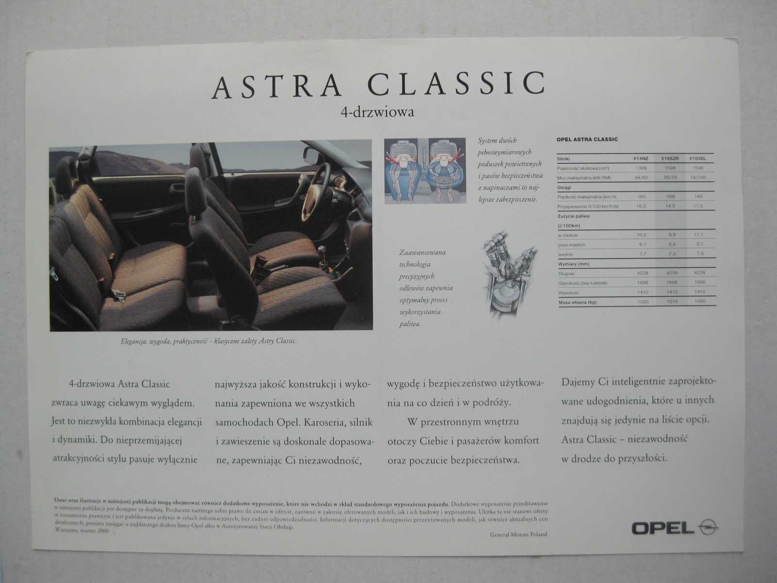 OPEL Astra F Classic Prospekt Opel Astra I Classic Katalog 4d sedan PL