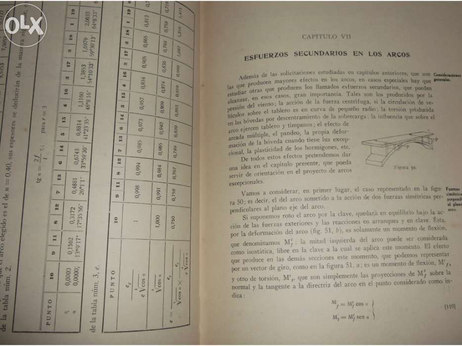 Livro calculo tabular de arcos empotrados (obras publicas) de 1943