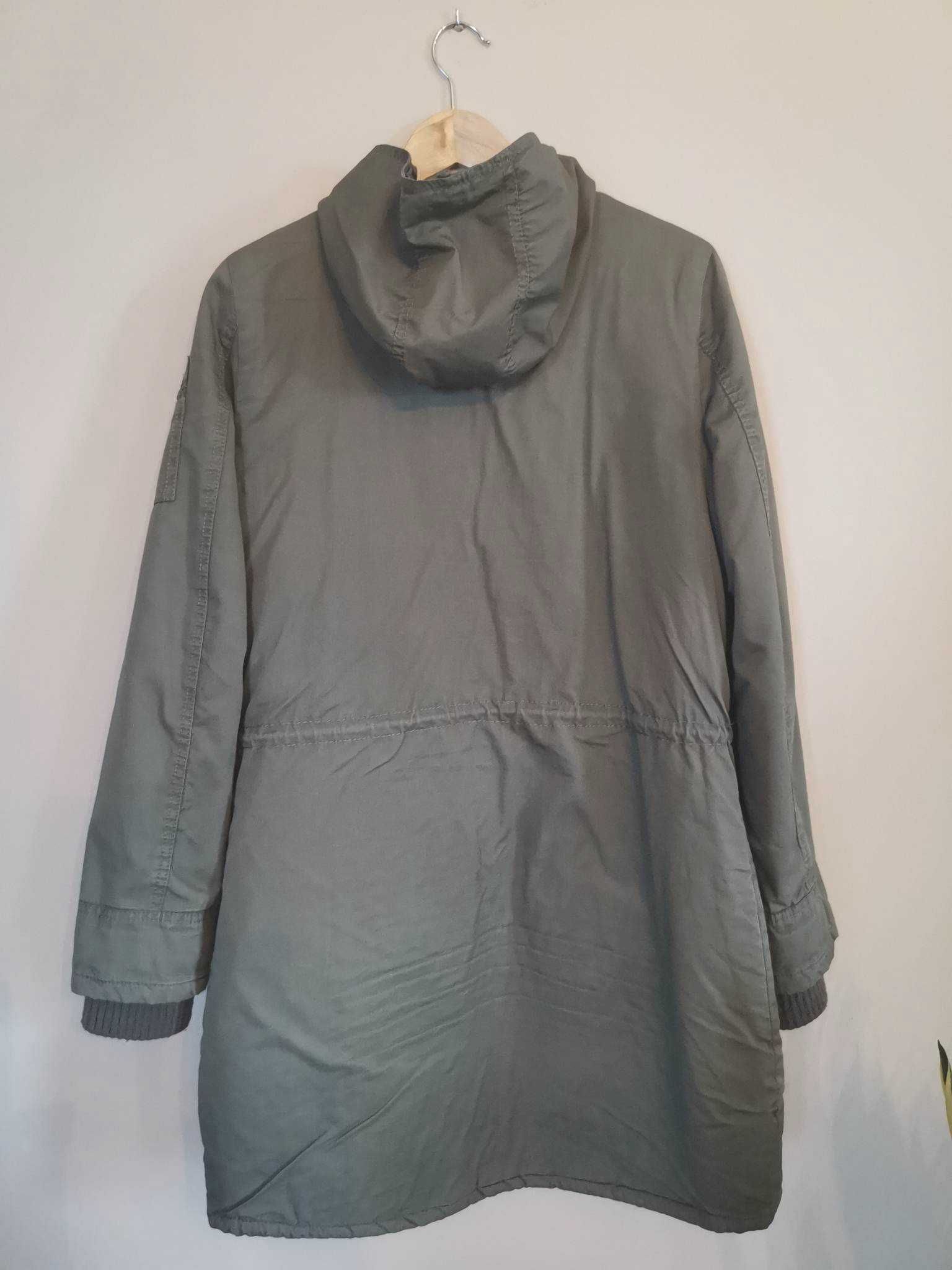 Parka khaki, 38/40, z futerkiem, długa, okucia patyna