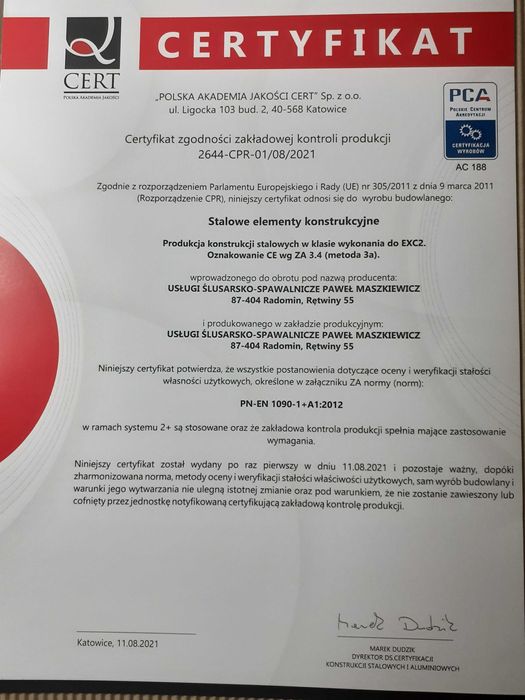 Konstrukcja Stalowa 10x20x4.Certyfikat ZKP