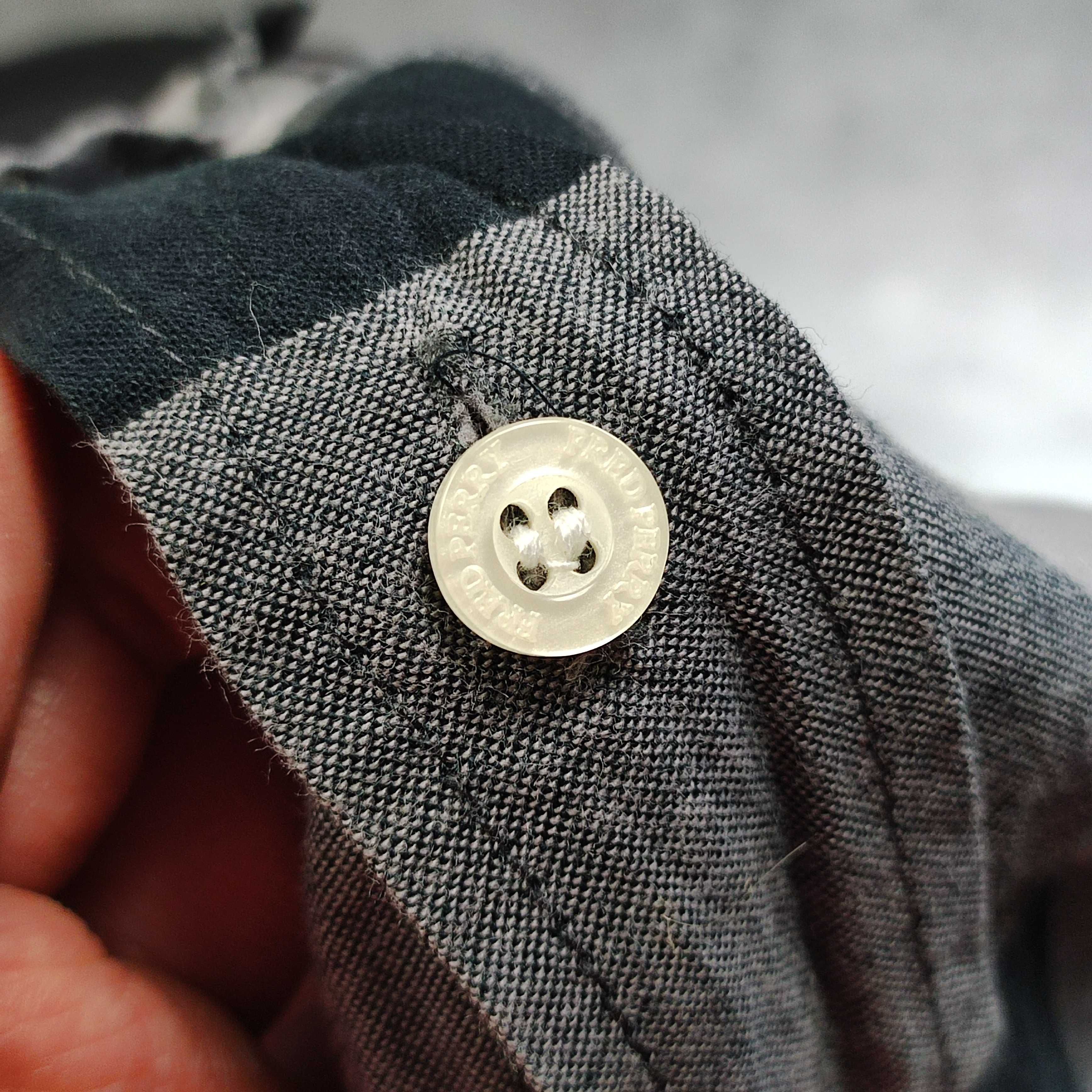 MĘSKA Koszula Elegancka Kratka Bawełna Fred Perry Małe Logo Haft