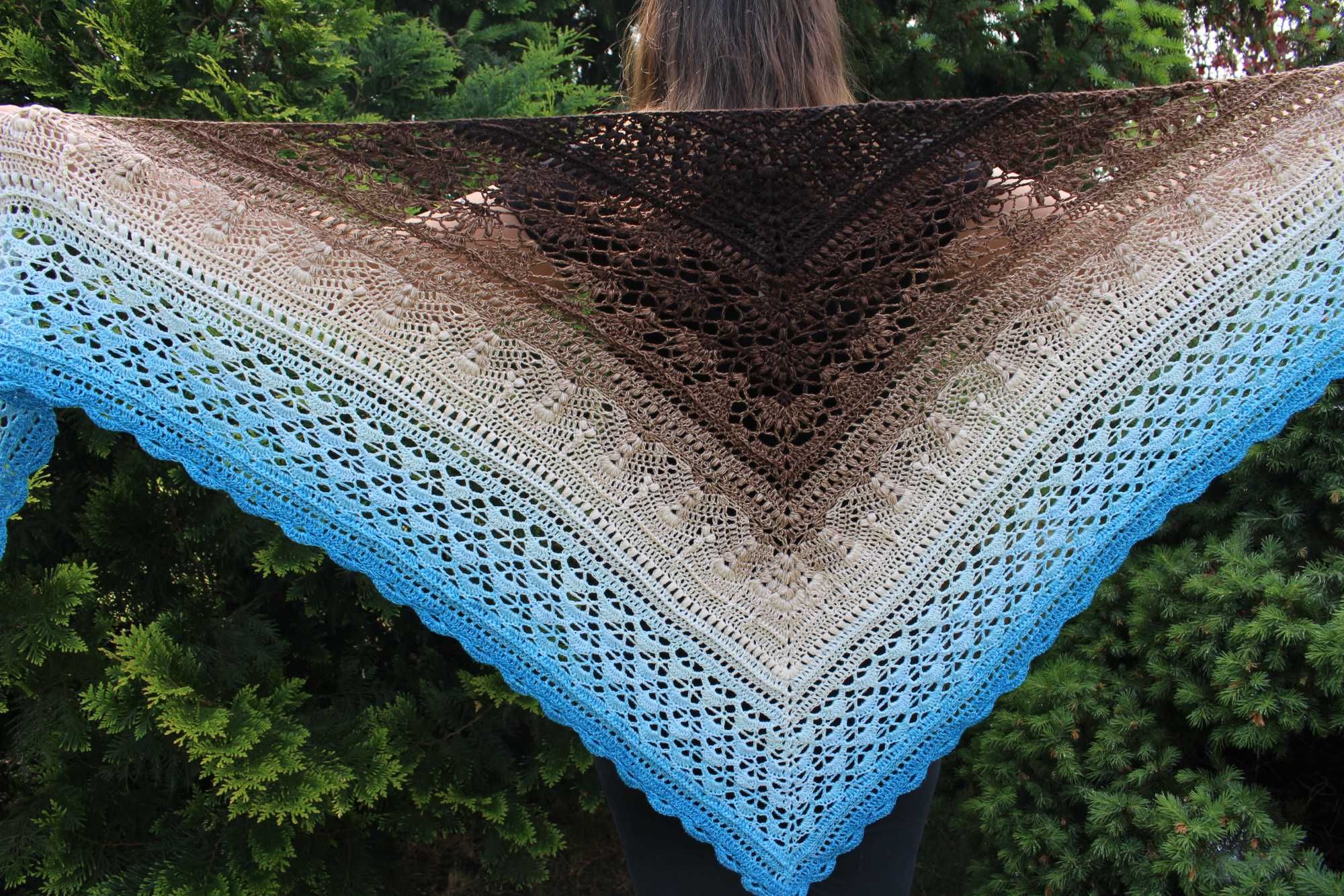 Chusta Ombre, ręcznie robiona na szydełku, szydełko, Handmade