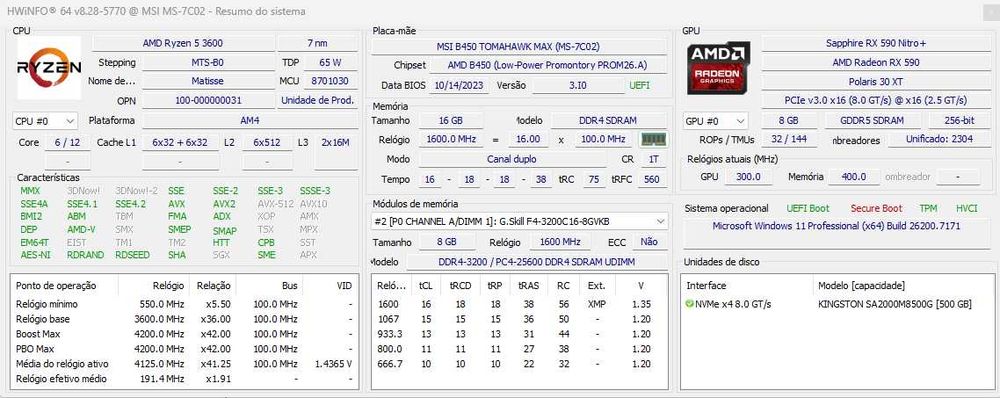 PC Gaming Ryzen 5 3600 + RX 590 – Pronto a usar