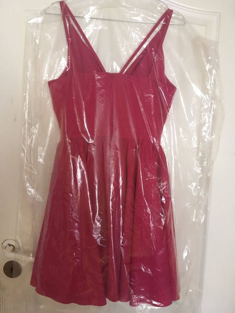 Damska rozkloszowana różowa sukienka z brokatem rozmiar M 38