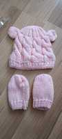 3-6 miesięcy komplet na zimę czapka rękawiczki różowy różowa różowe
