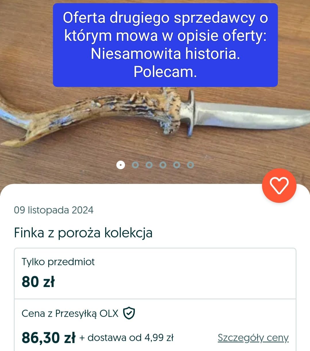 PRL nóż ostrze finka Gerlach reszta róg Lata 60te. Kolekcjonerski