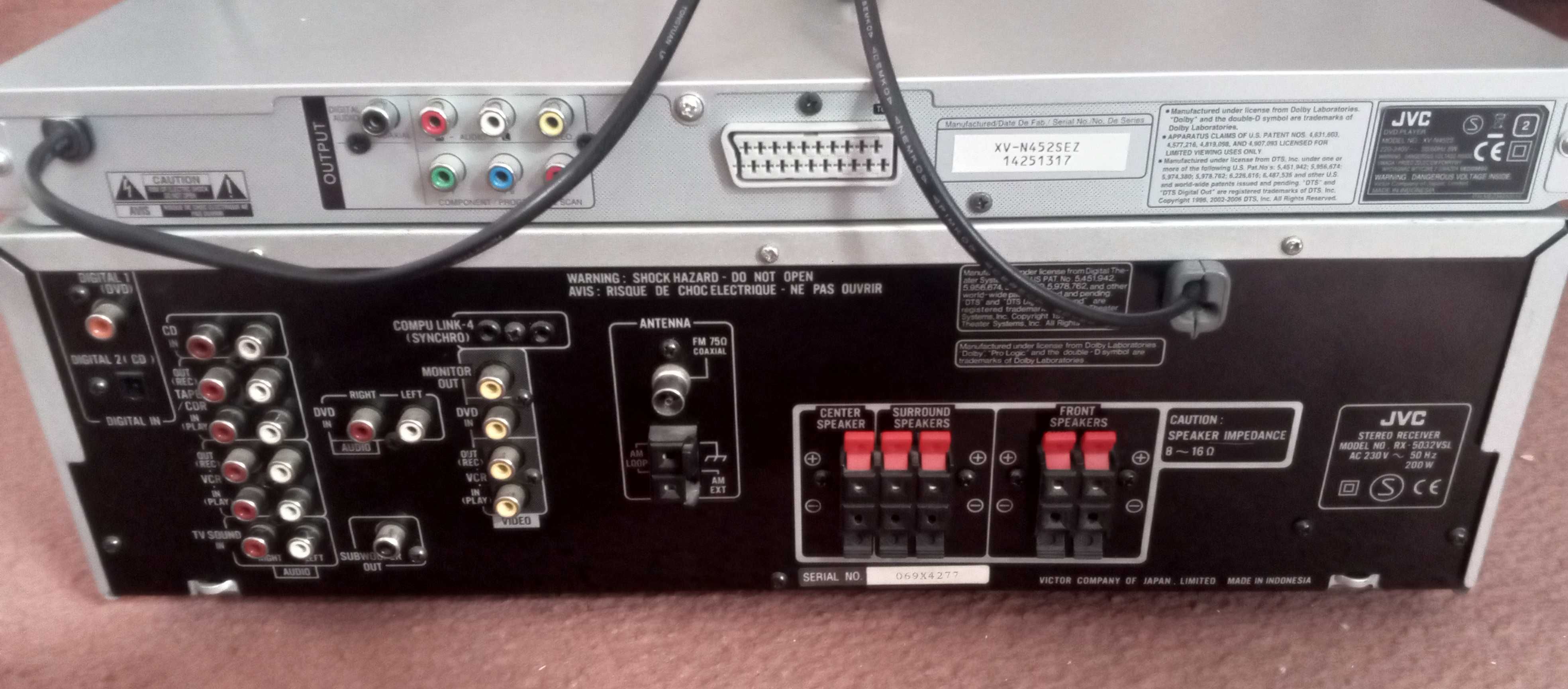 Amplituner JVC i odtwarzacz DVD CD JVC komplet sprawny z pilotami