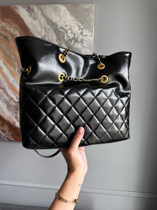 Сумка Chanel Drawstring Tote Bag шкіра | чорна, бургунді, біла