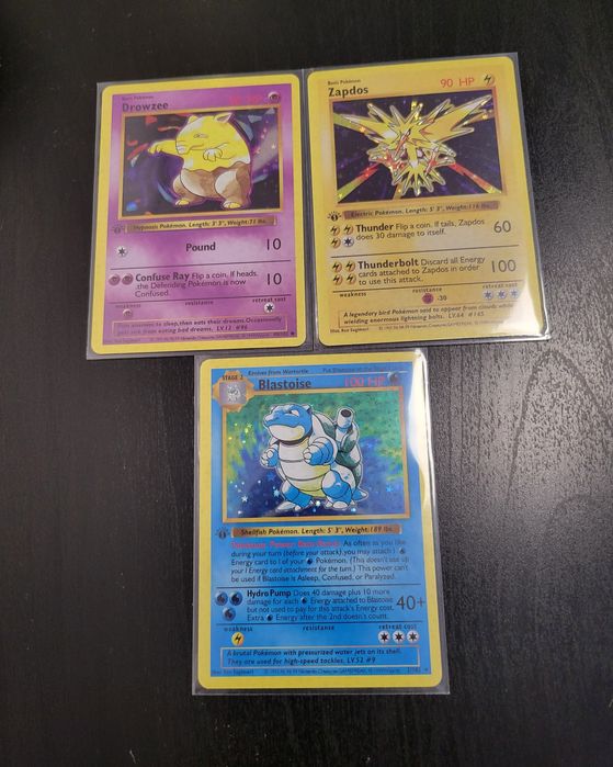 Zestaw 3 kart pokemon Drowzee Zapdos Blastoise