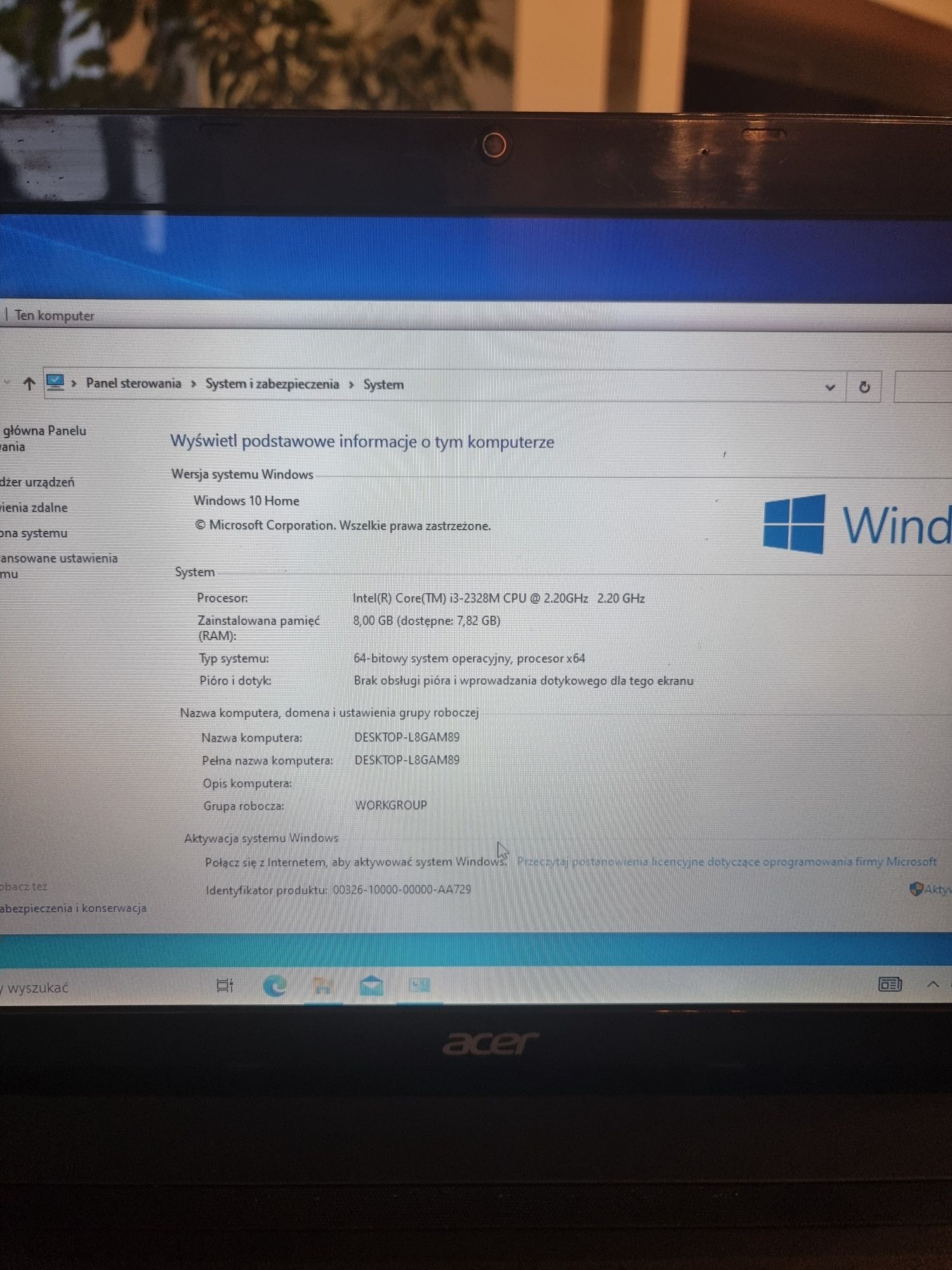 Laptop Acer Aspire Intel Core i3 8GB RAM 256Gb dysk
