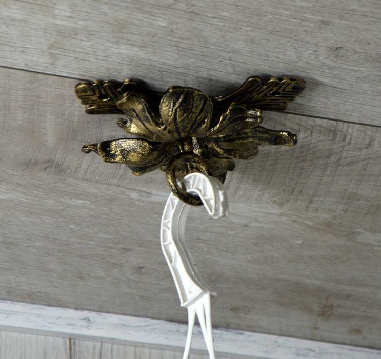 Wieszak Hak Uchwyt sufitowy kuty na doniczkę - Złota Patyna (W12)