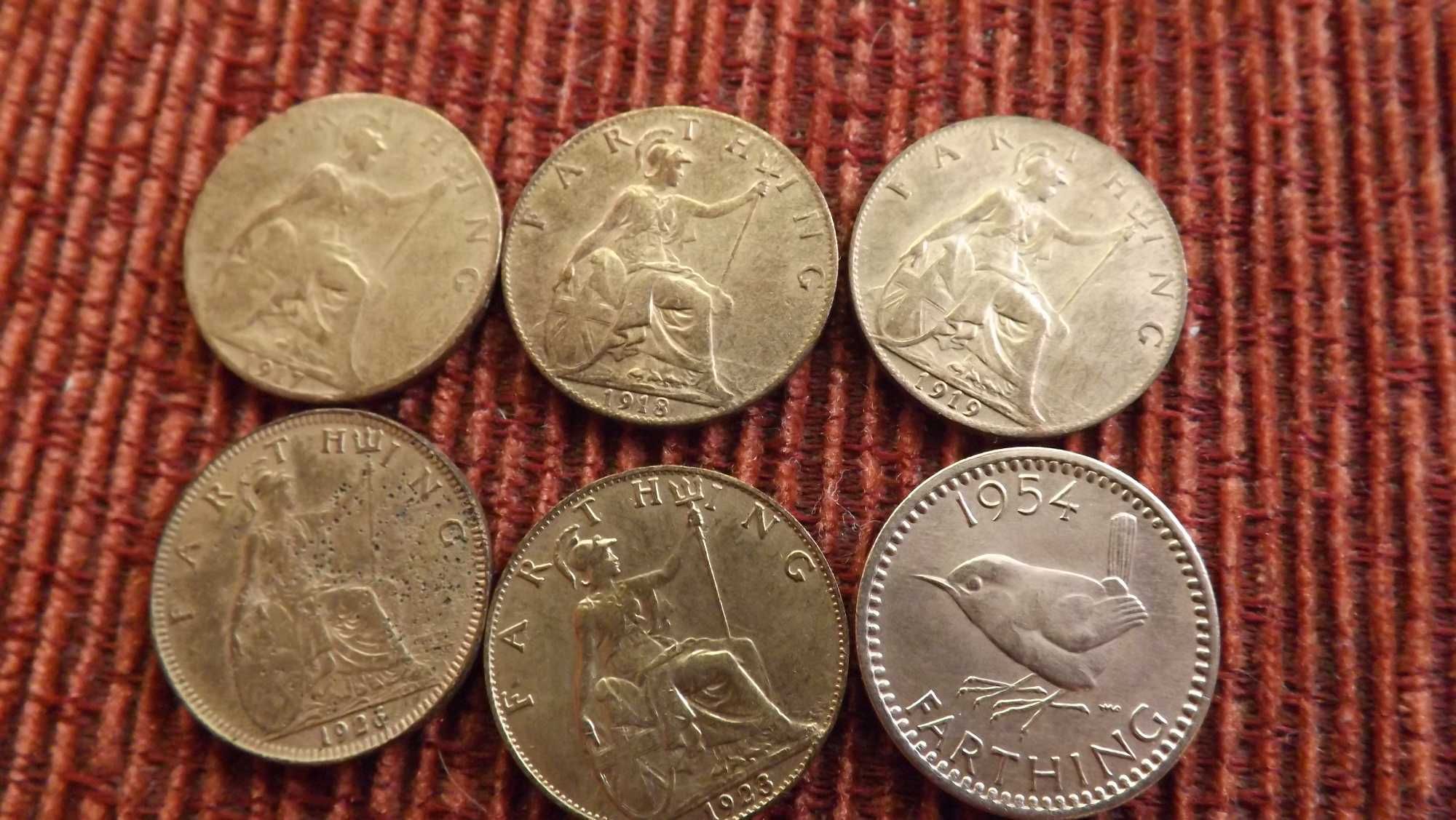 Монети Великобританії 1 фартінг, Half penny,1penny,2pence,3pence.