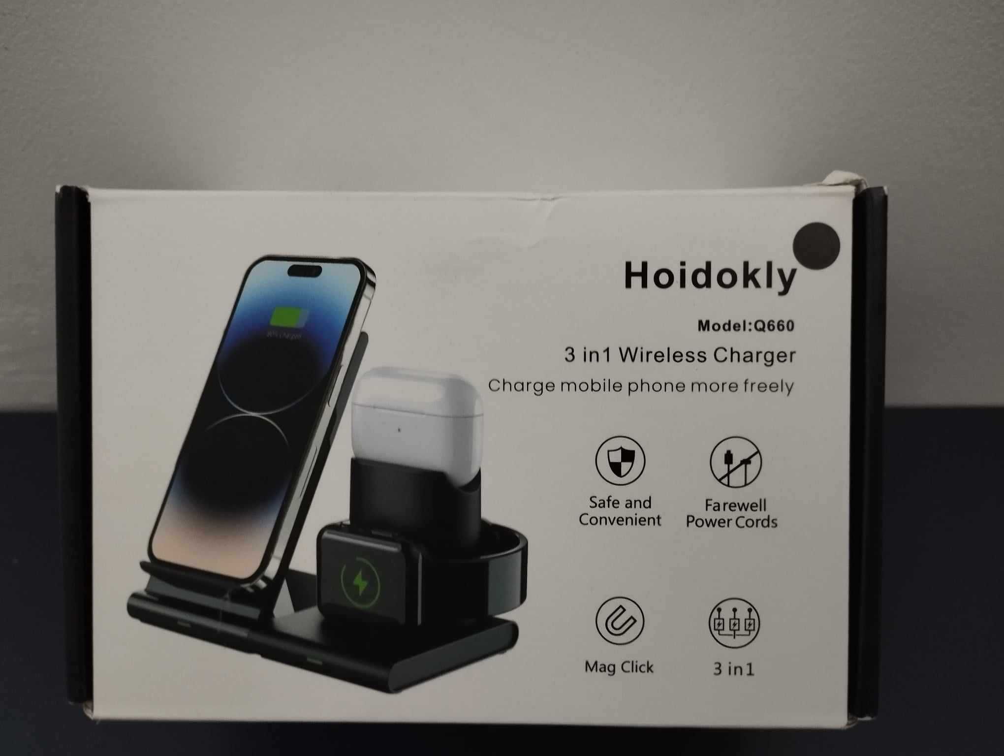 Hoidokly Bezprzewodowa ładowarka stojak 3w1 Czarna