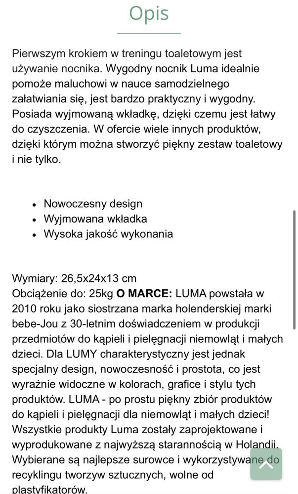 Nocnik Luma dla dziecka