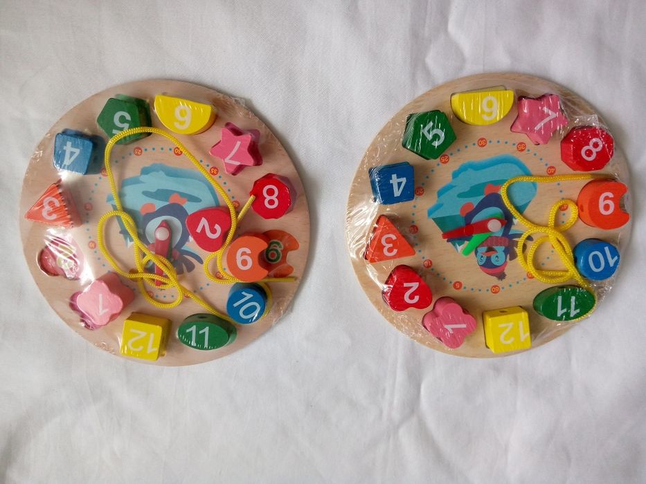 Сортер шнурівка годинник розвиваюча дерев'яна іграшка