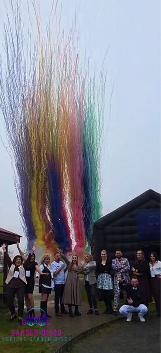 Dmuchany Namiot Disco, Kolorowe Miny Dymne, Fontanny Iskier, Confetti