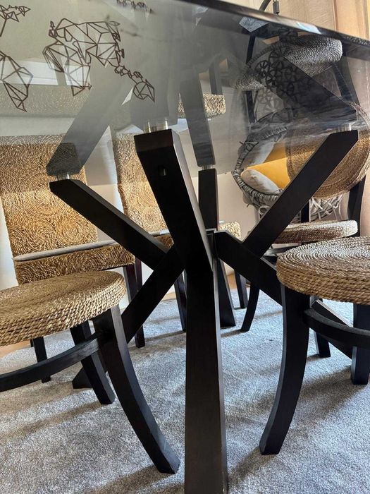 Mesa de jantar quadrada em vidro temperado escurecido 1,40 x1,40 m