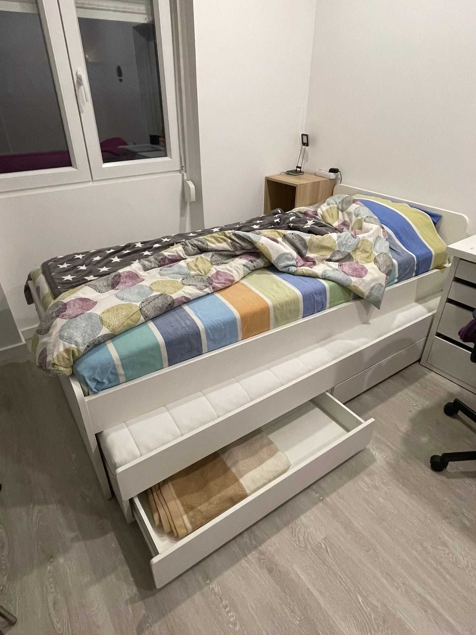 SLÄKT Cama-gavetão c/arrumação, branco, 90x200 cm