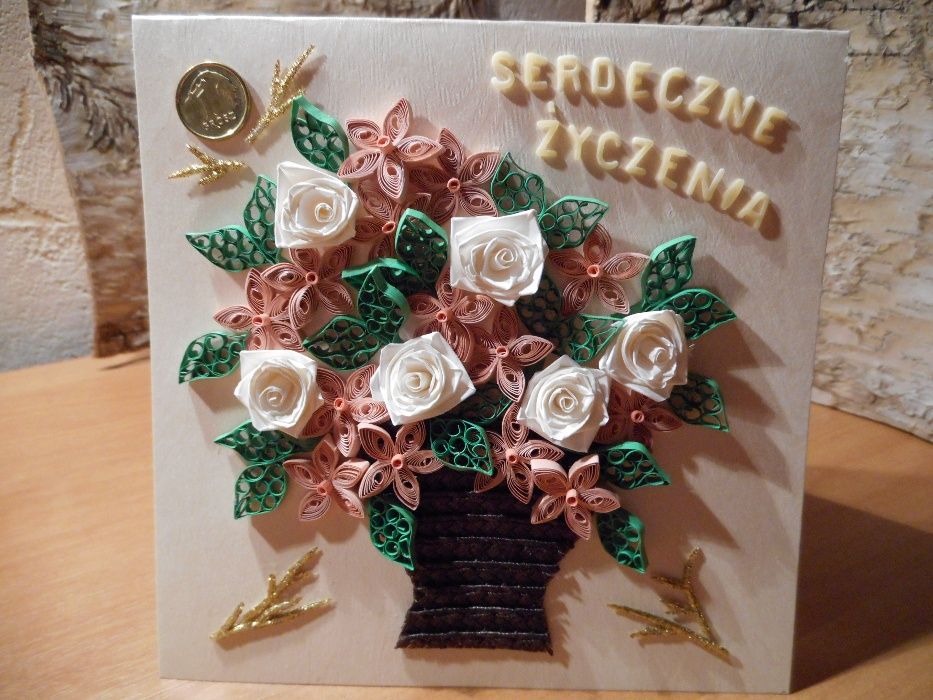 Kartki okolicznościowe, urodziny, imieniny, ręcznie robione, quilling