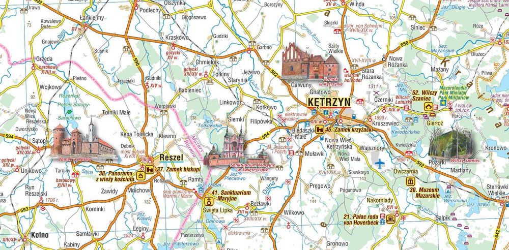 MAPA ATRAKCJI turystycznych Warmia i Mazury 1:225 000 COMPASS W.4