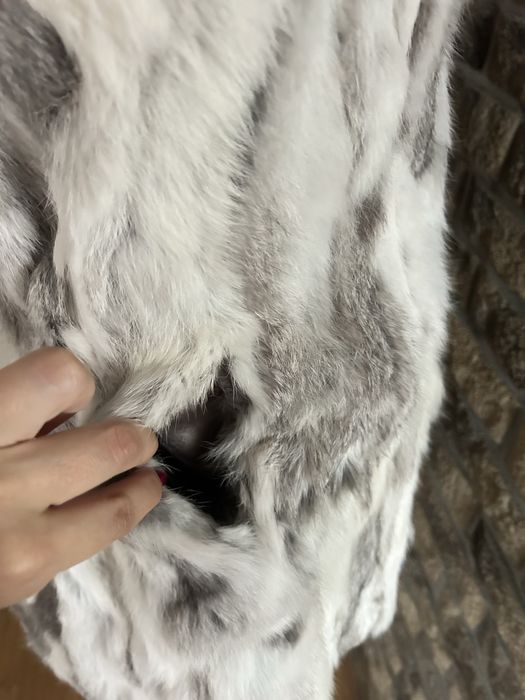 Biała szara gruba ciepła kamizelka futro z królika futro naturalne L