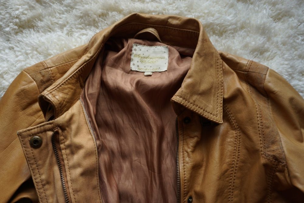 Skóra / Kurtka skórzana damska Stradivarius żółta beżowa rozmiar S