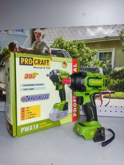 Акумуляторний гайковерт Procraft PWA18 (без АКБ, ЗП).550Нм.БЕЗЩІТКОВИЙ