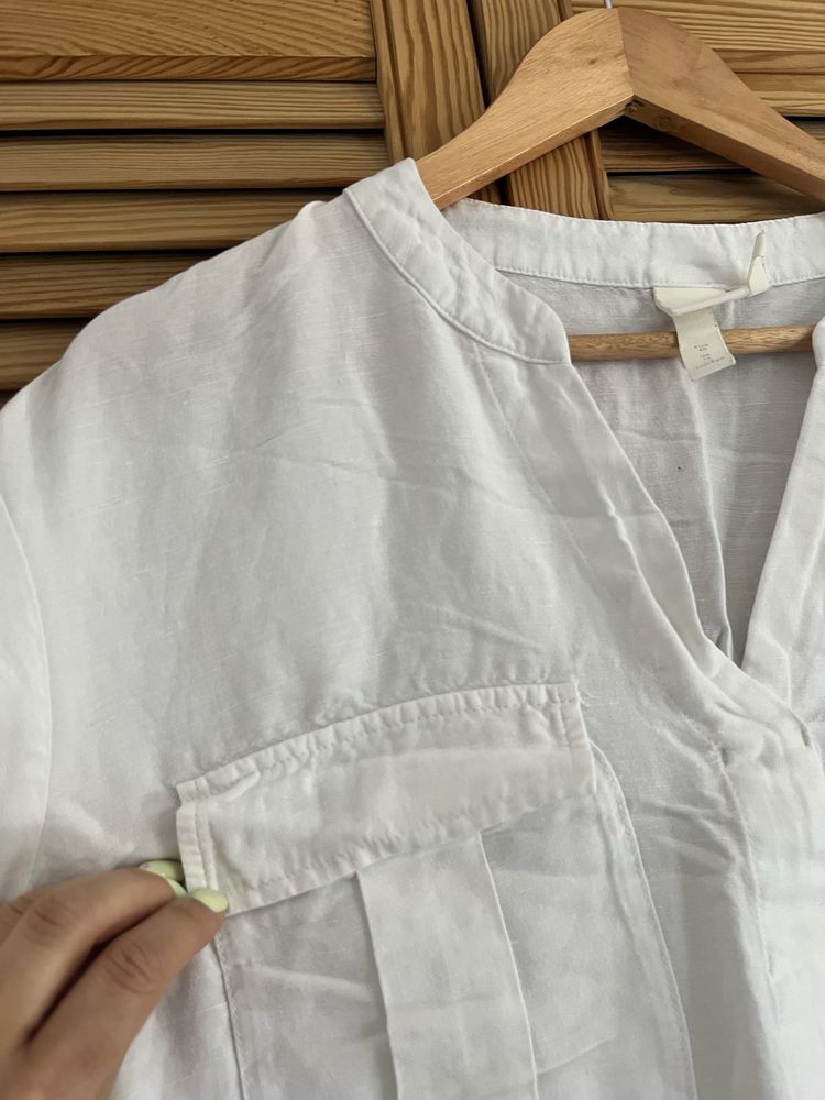 Sukienka damska H&M biała len wiskoza L