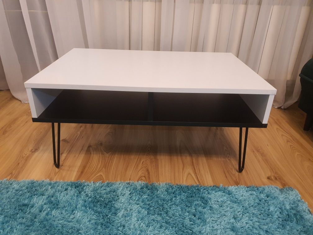 Stolik kawowy loft biało czarny 90x60