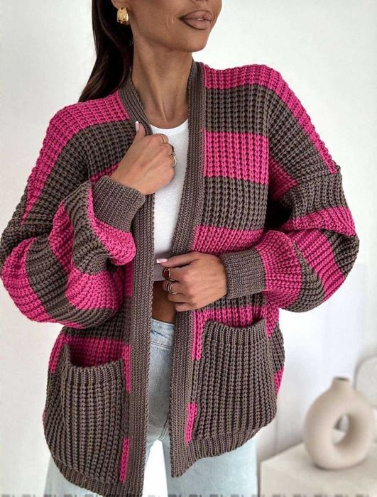 Sweter,kardigan szerokie pasy,oversize