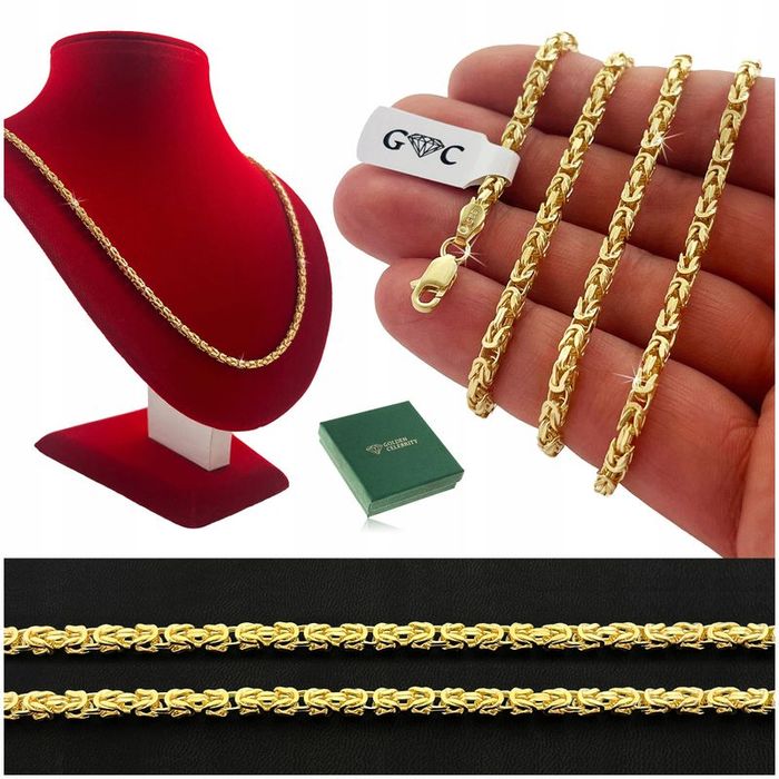 Złoty Naszyjnik Damski Splot Królwski 925/585 Srebro Pozłacane 55cm/2,