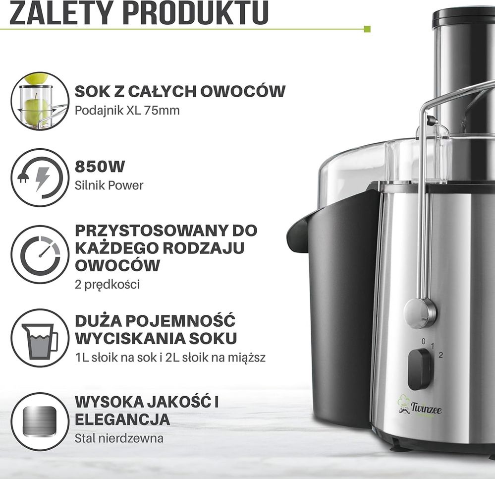 Twinzee Odśrodkowa sokowirówka do warzyw i owoców