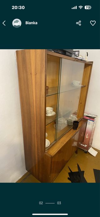 Szafka kredens witryna mebel PRL przeszklona meblościanka drewno brąz