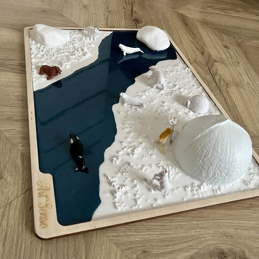 Panel sensoryczny makieta Arktyka Mroźna Kraina zabawa śnieg igloo