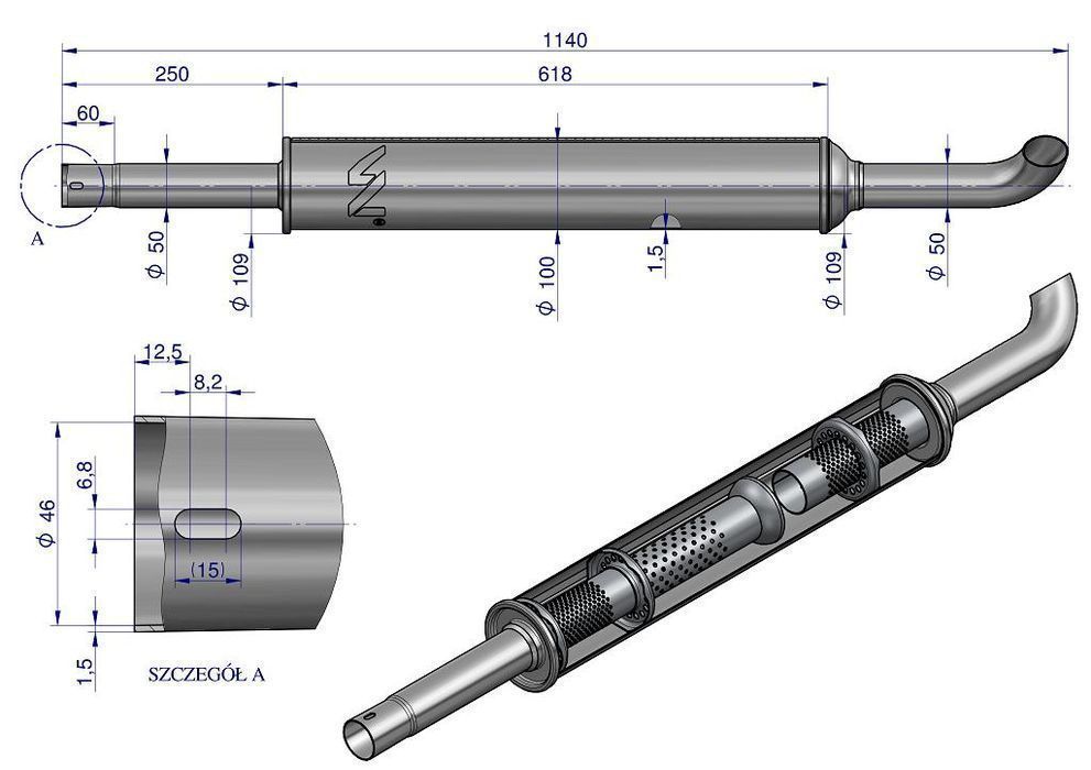 Tłumik okrągły 1140mm 5kg C-360 INOX WARYŃSKI