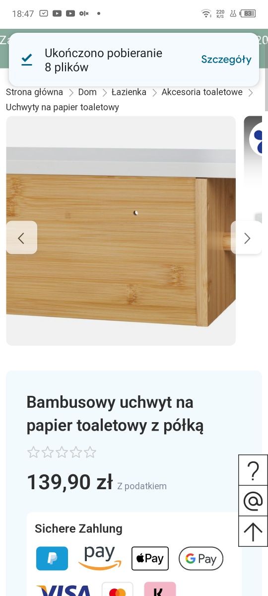 Uchwyt na papier toaletowy wraz z półką