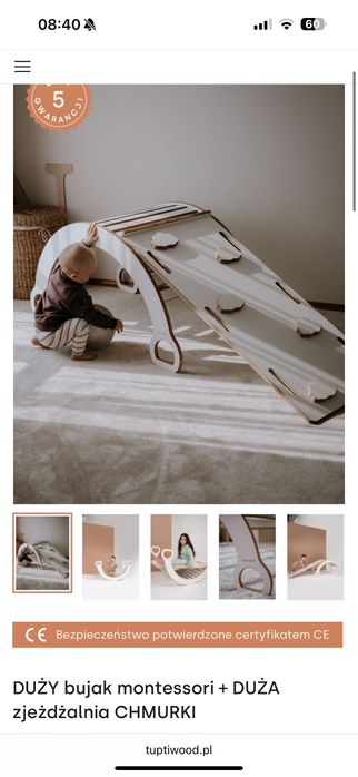 DUŻY bujak montessori + DUŻA zjeżdżalnia CHMURKI + blat + krzesełko