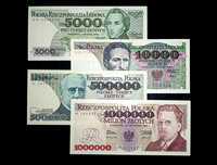 Banknoty PRL 5000 / 10.000 / 500.000 / 1.000.000  zł  st.1 UNC