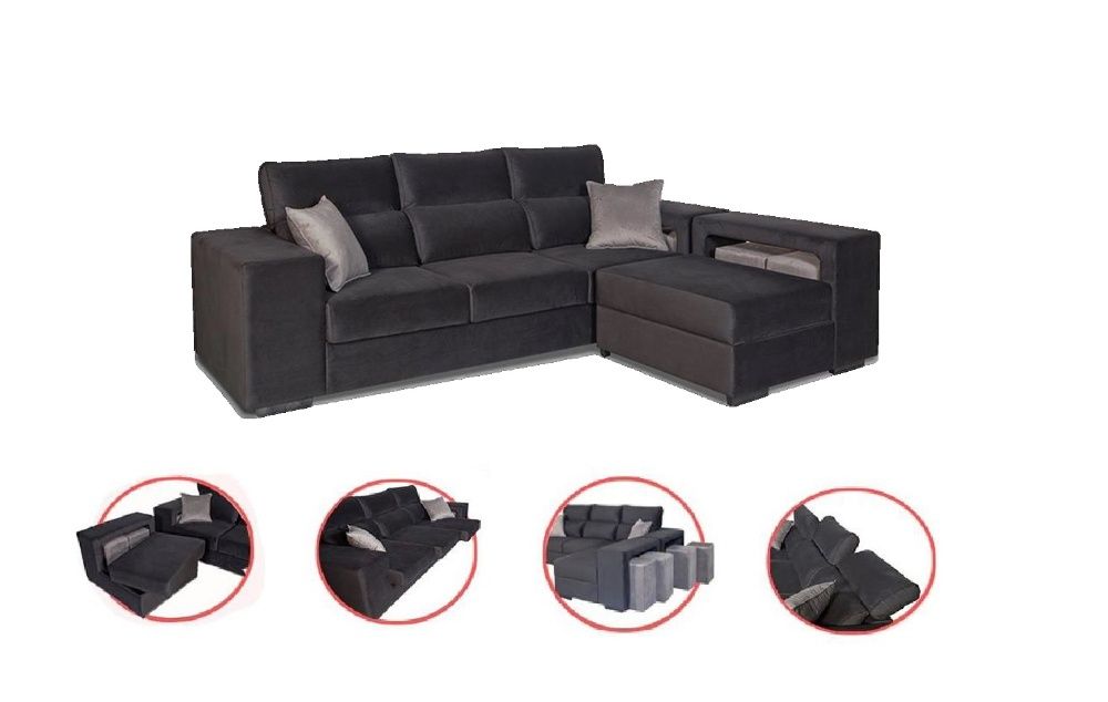 Sofa chaise reversivel + 4 puffs + Bau novo