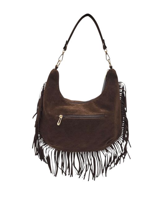 Torebka boho na ramię zamsz brąz czekolada