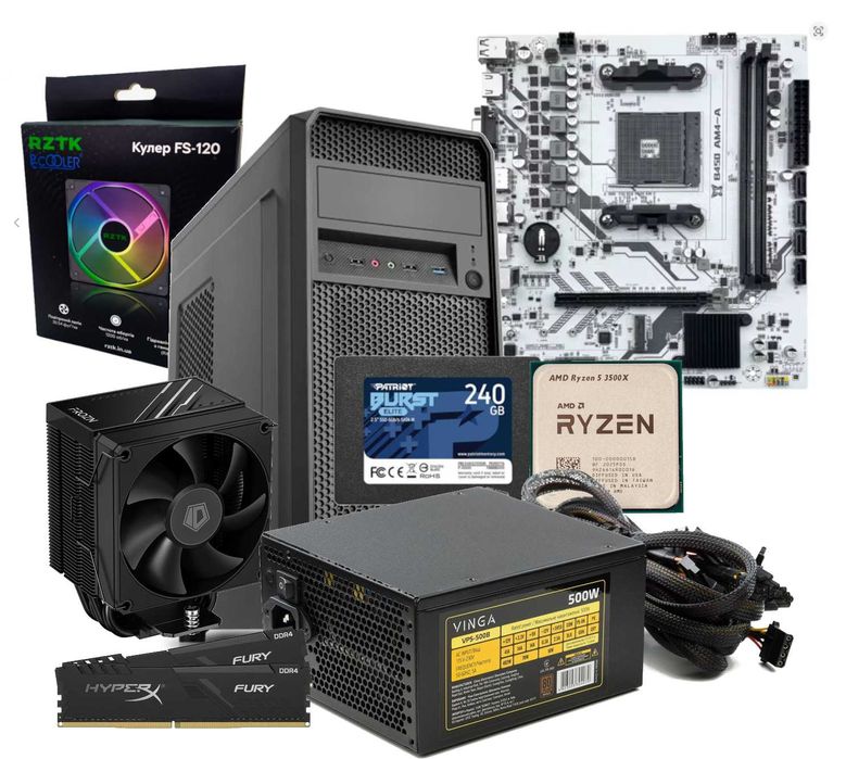 Комп'ютер: 16Gb, SSD 240GB, Ryzen 3500x, 500w Bronze без відеокарти