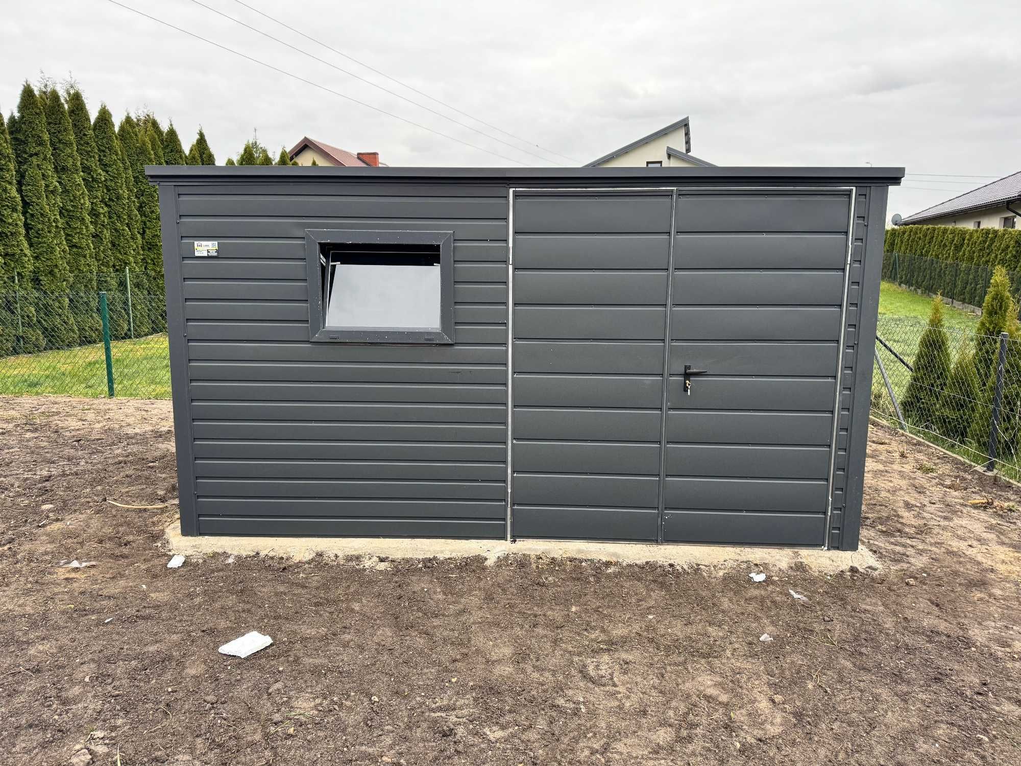 Garaż blaszany/schowek ogrodowy 3.2x2m, grafit, profil ocynk