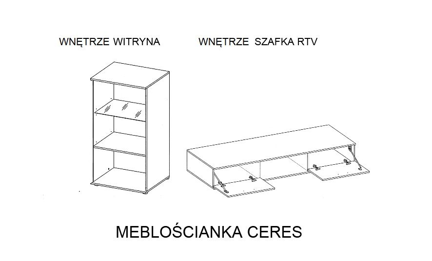 Meblościanka zestaw mebli do salonu witryna szafka rtv półka komoda